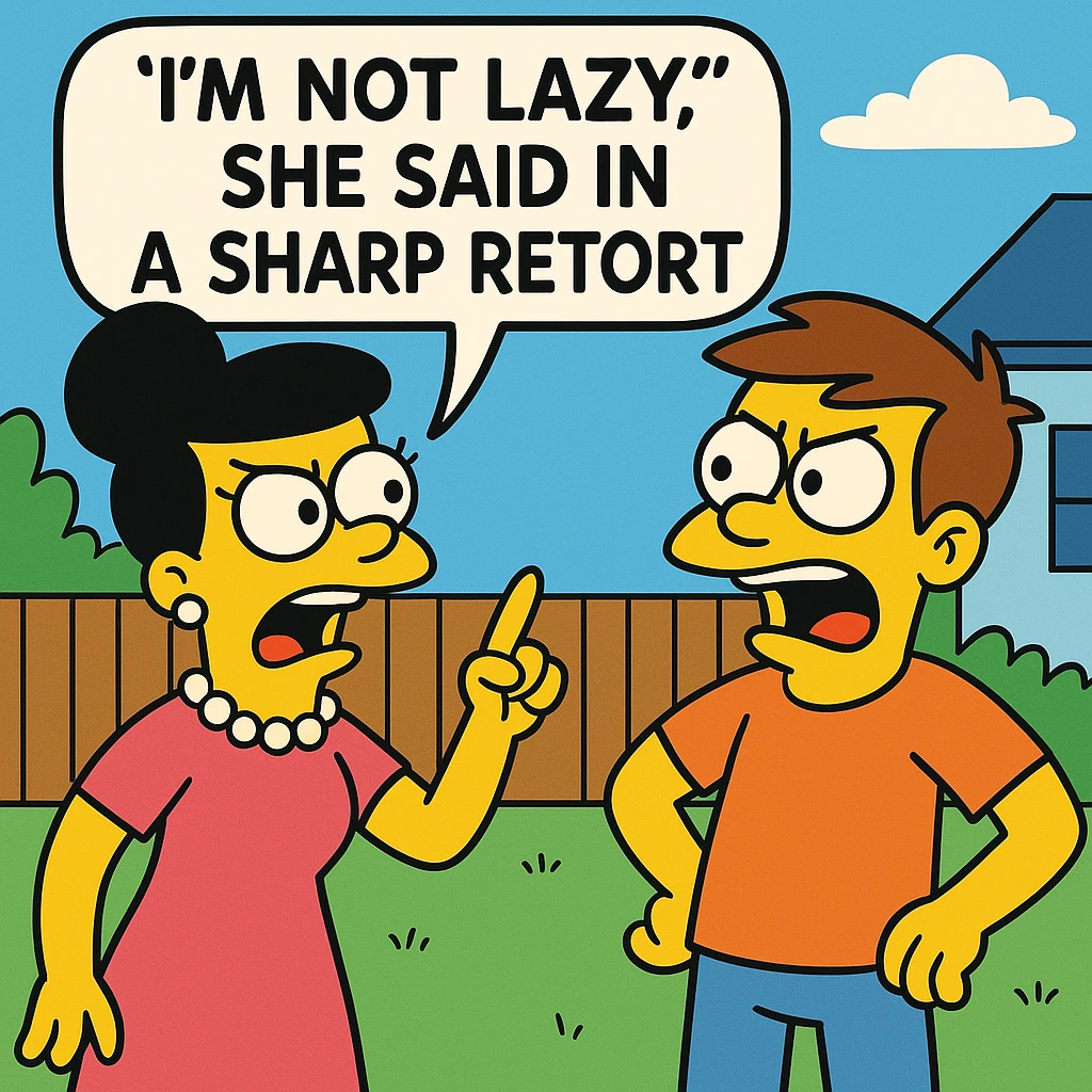 Retort – a quick and sharp reply (answer).
“I’m not lazy,” she said in a sharp retort.
 emoji