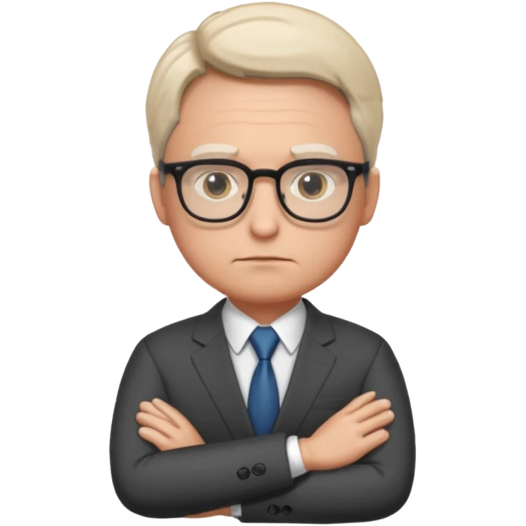 Illustrate Gus in a business suit with glasses, hands folded & serious gaze. emoji