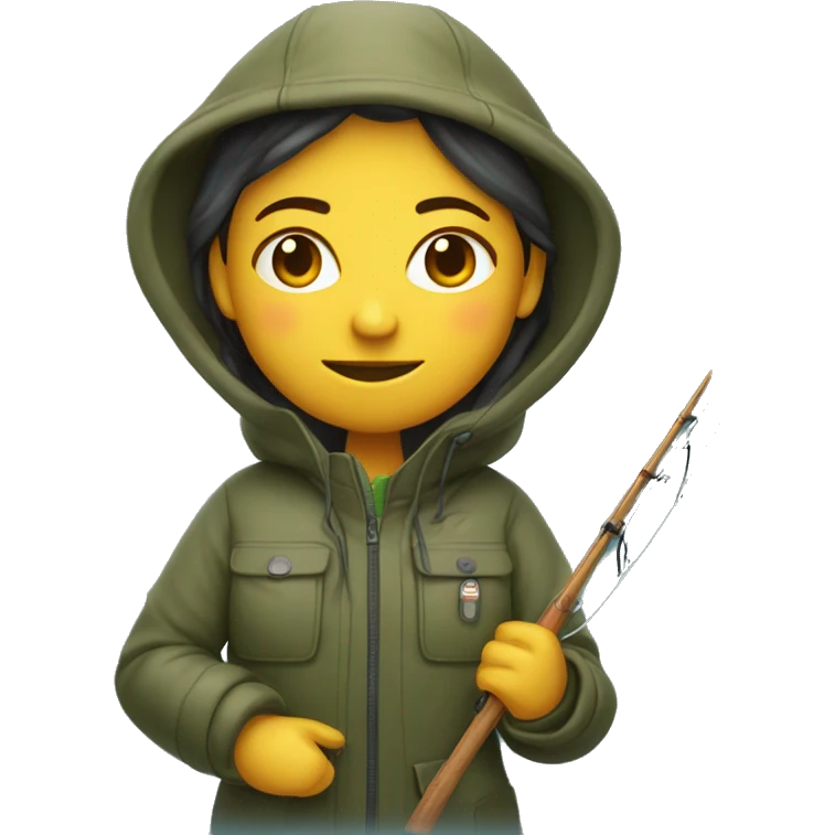 fisher woman in fisheing jacket and fishing tool in hand   emoji