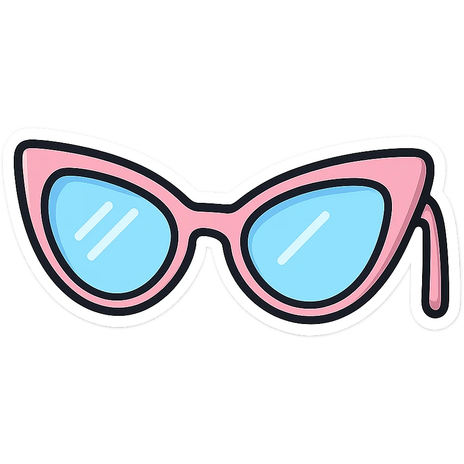stylish cat eye eyeglasses with diopters, side view, vector look with shadows and highlights, detailed shading, thin clean outlines, pastel palette, Japanese pop art, sticker look, highly detailed emoji