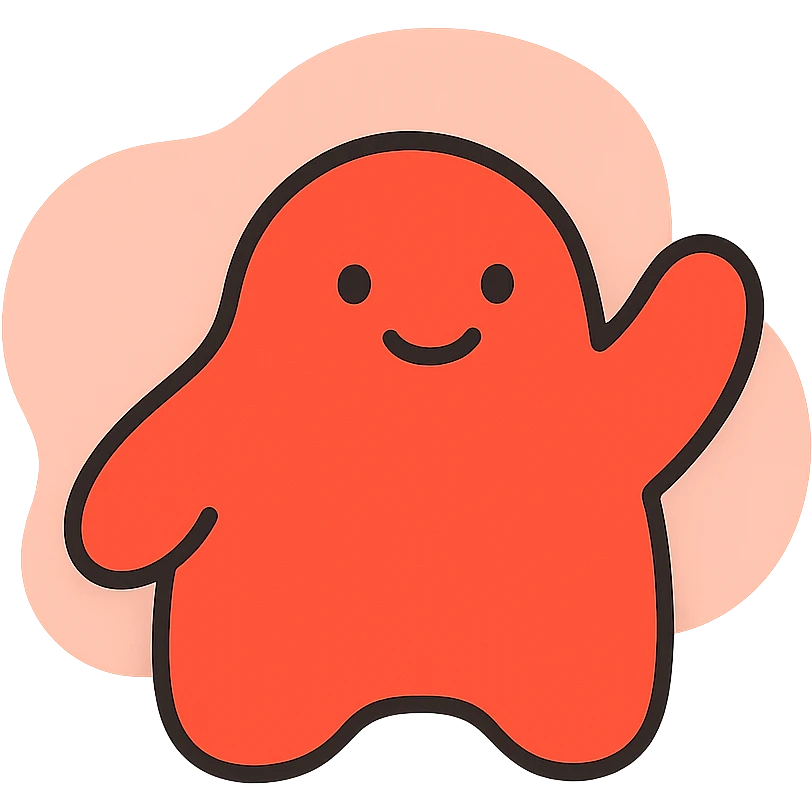 playful soft rounded blob character with a friendly face emoji