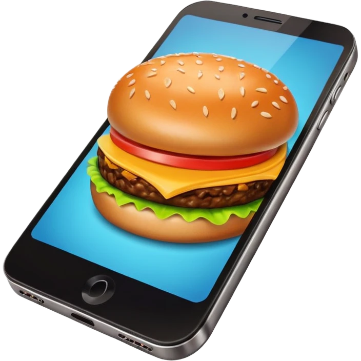 a phone that has a picture of a hamburguer in the frames of the phone not outside emoji