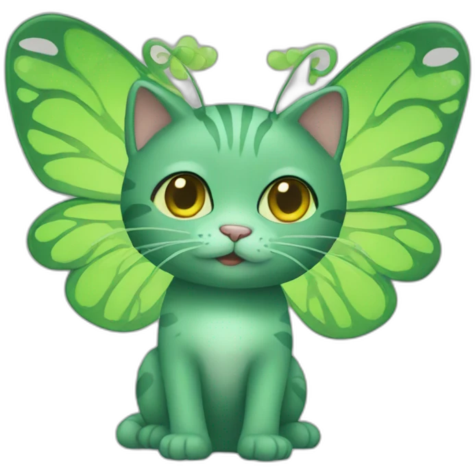 A green cat with butterfly wings emoji
