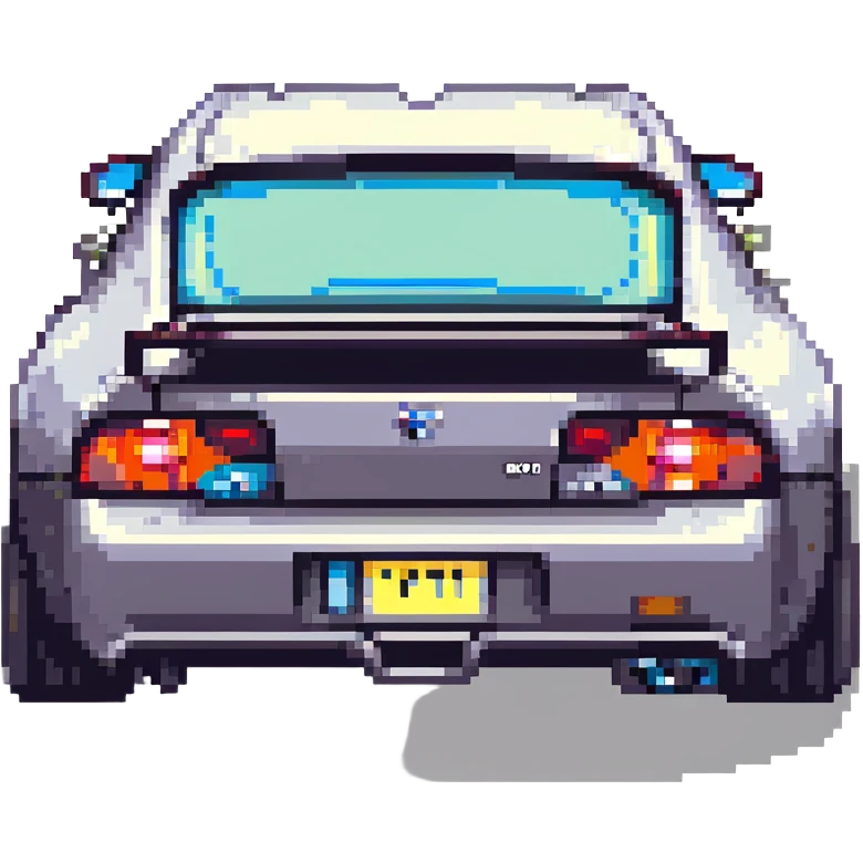 Toyota Supra rear view, pixel art style, taillights glowing, pixelated road background emoji