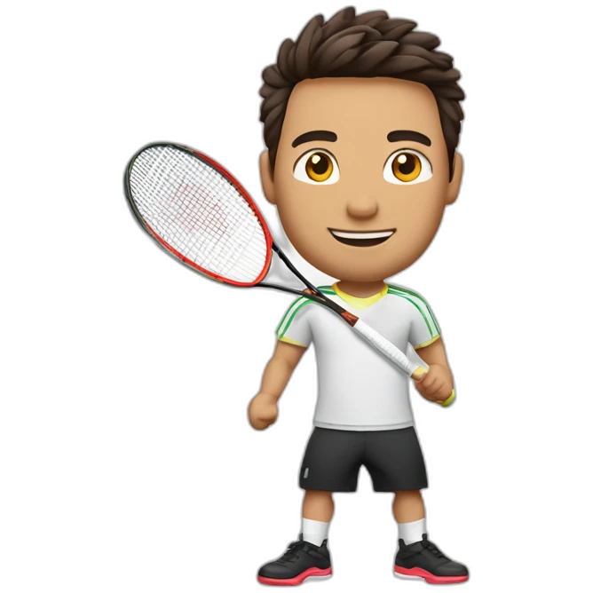 Jenue homme avec chauveux bruns jouant du badminton emoji