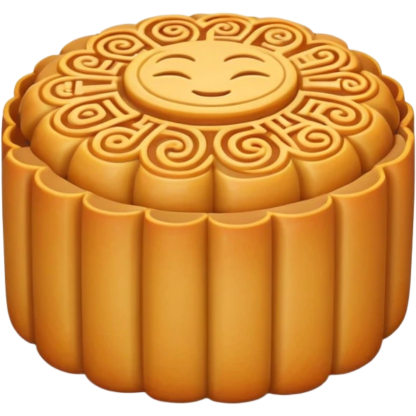 Traditional mooncake with pattern on top for Mid-Autumn Festival, simplified emoji style with bold outlines and bright colors, cartoon style Yue Bing pastry emoji