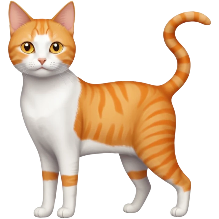 full body orange and white domestic shorthair slim cat with yellow/orange eyes and a white triangle pattern on his face playing emoji
