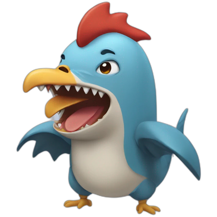 rooster wearing a shark onesie emoji