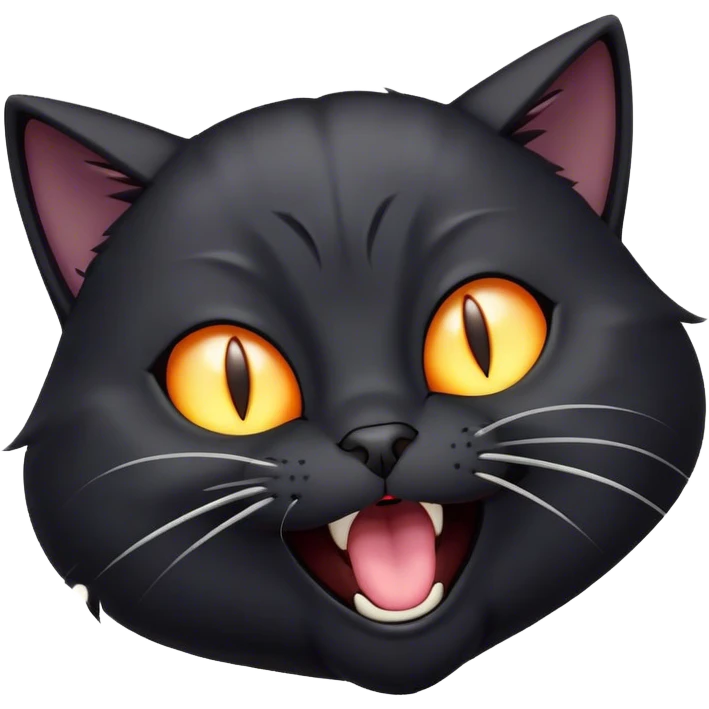 Cinematic Comical Black Cat Portrait Emoji, Head tilted dramatically while yawning exaggeratedly, sleek black fur with subtle hints of dark gray, Simplified yet hilariously adorable features, highly detailed, glowing with an almost sarcastic glow, high shine, a mix of lazy and curious, stylized with a touch of playful whimsy, bright and alert but with a comical expression, soft glowing outline, capturing the essence of a mischievous yet overly dramatic kitten, so funny it feels like it could leap off the screen and sassily demand attention! emoji
