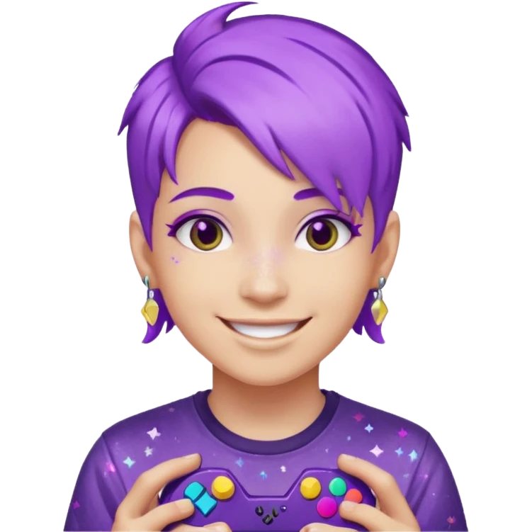 glitter purple gamer non-binary happy purple hair emoji