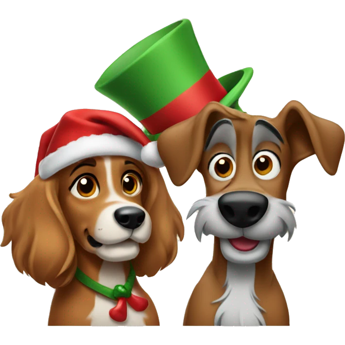 Lady and the Tramp wearing Christmas hat emoji