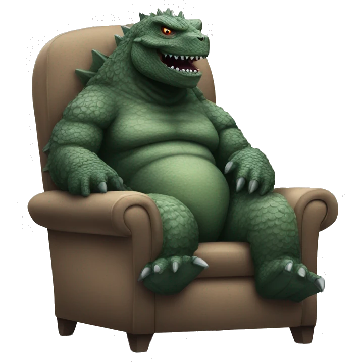 Godzilla sitting in a cozy chair emoji