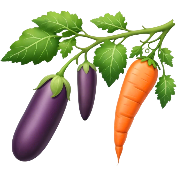 eggplant, cucumber, big carrot, on a branch emoji