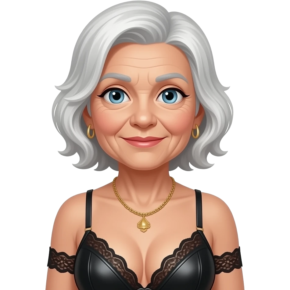 Make an old elderly lady stripper in leather lingerie emoji