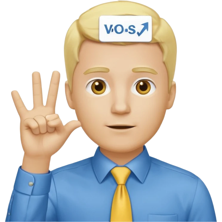 consulting man with hand with white skin and blonde hair with blue shirt and yellow tie emoji