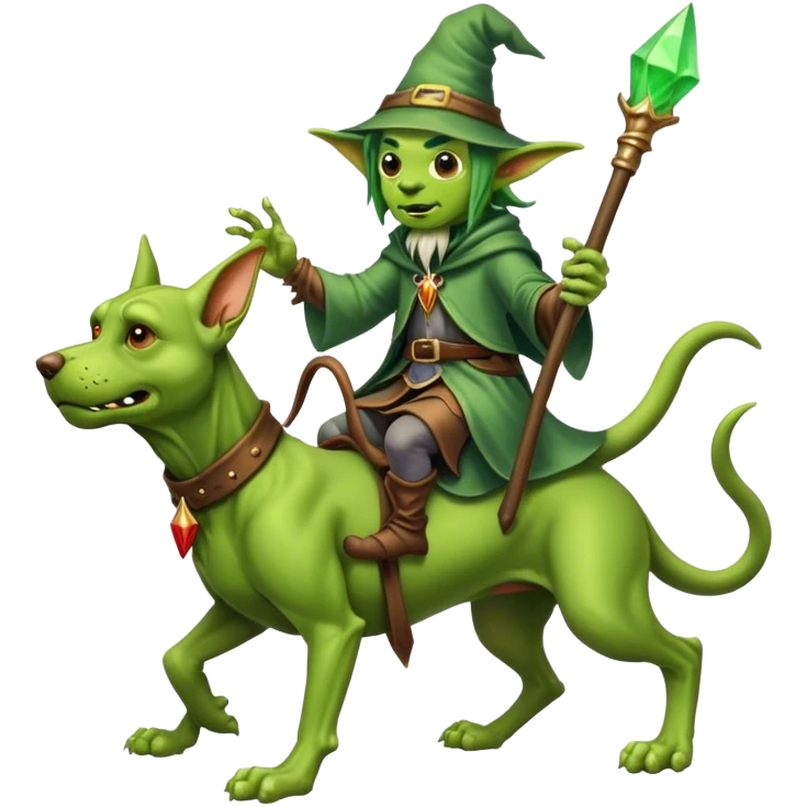A goblin wizard riding a hound dog  emoji