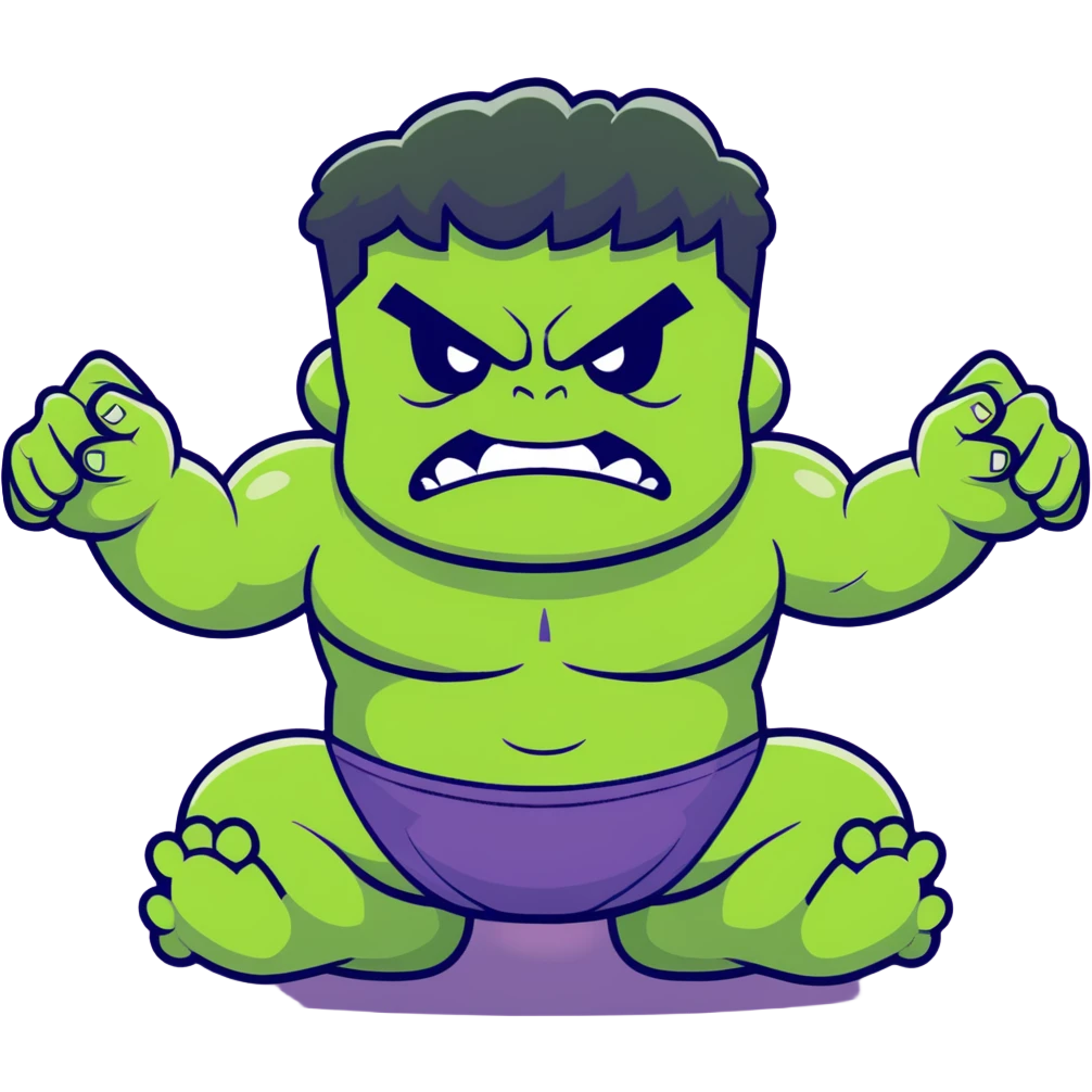 Hulk calming down, green superhero transitioning from angry to peaceful, breathing deeply, meditation pose, relaxing expression emoji