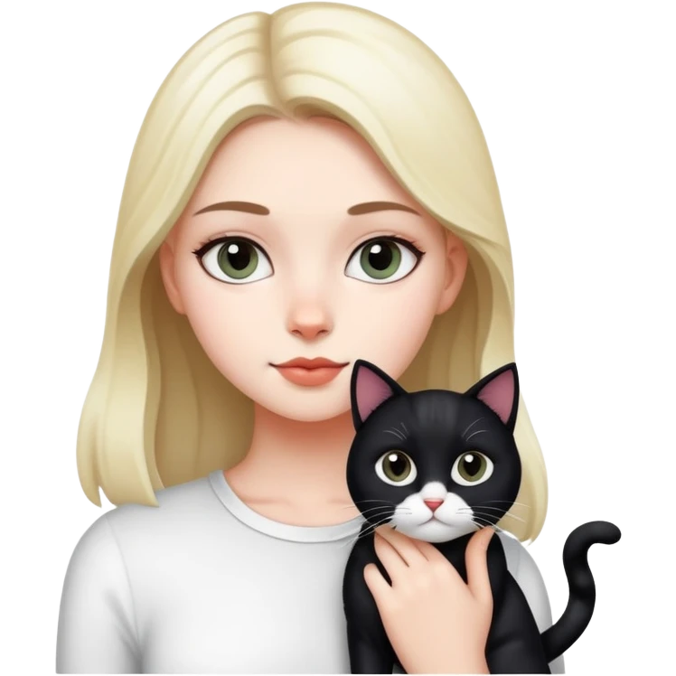 Girl and cat black and white emoji