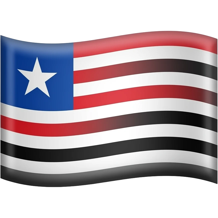 possui nove listras horizontais intercaladas nas cores vermelho, branco e preto, representando a mistura das etnias indígena, branca e negra. No canto superior esquerdo, há um cantão azul com uma estrela branca representando a Beta da constelação de Escorpião. emoji