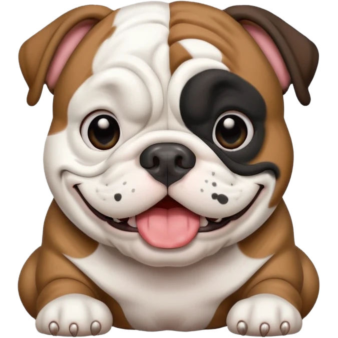 Black and white happy boy English bulldog with a big smile emoji