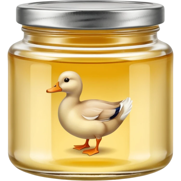 small squat glass jar of pale yellow duck fat with a metal lid, creamy layer visible, no label or extras, soft lighting, subtle shadows, emoji scale emoji