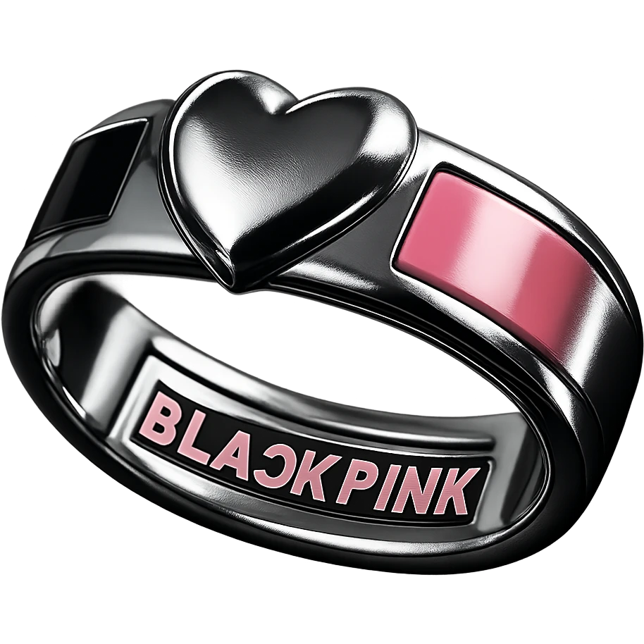 wearable object inspired by BLACKPINK, chrome style, black and pink colors, shiny and futuristic, could be a metallic bracelet, ring, or earring emoji