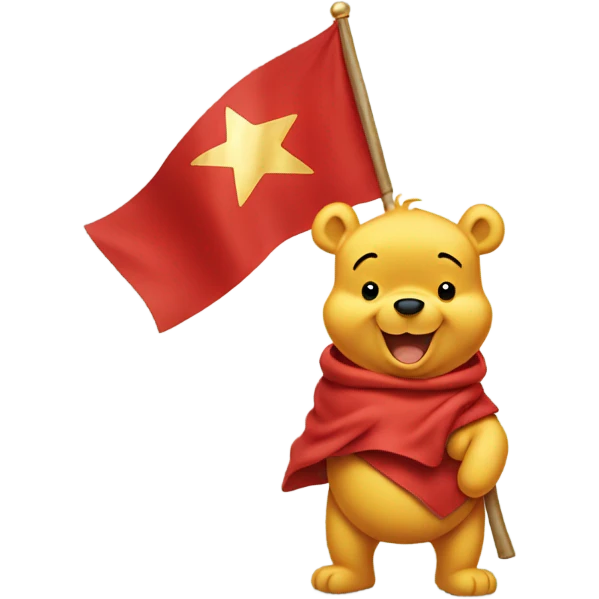 Winnie the Pooh with red flag with gold star
 emoji