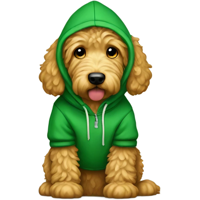 Golden doodle with a green hoodie  emoji