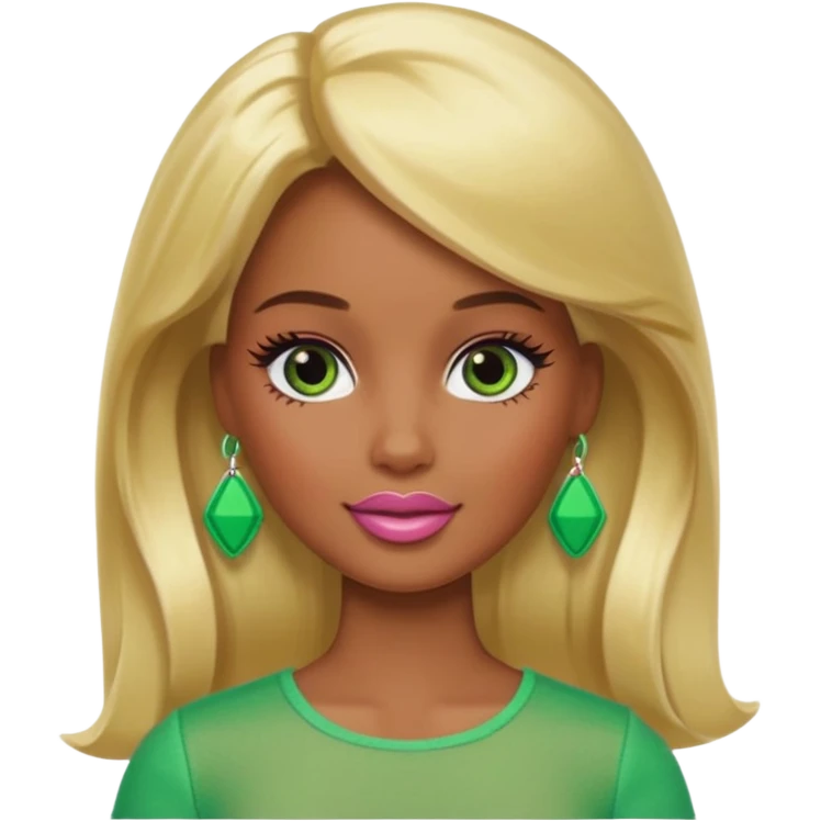 Brown skin blonde hair Barbie with green on her face  emoji