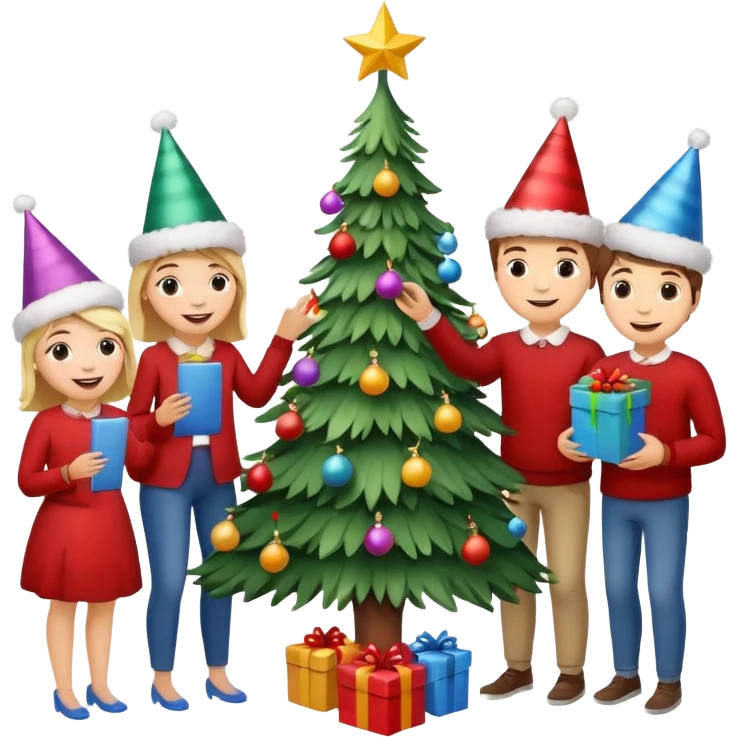 people decorating a Christmas tree emoji