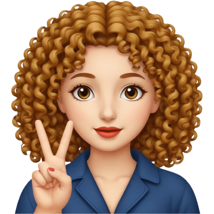 curly haired beautiful lady showing peace sign emoji