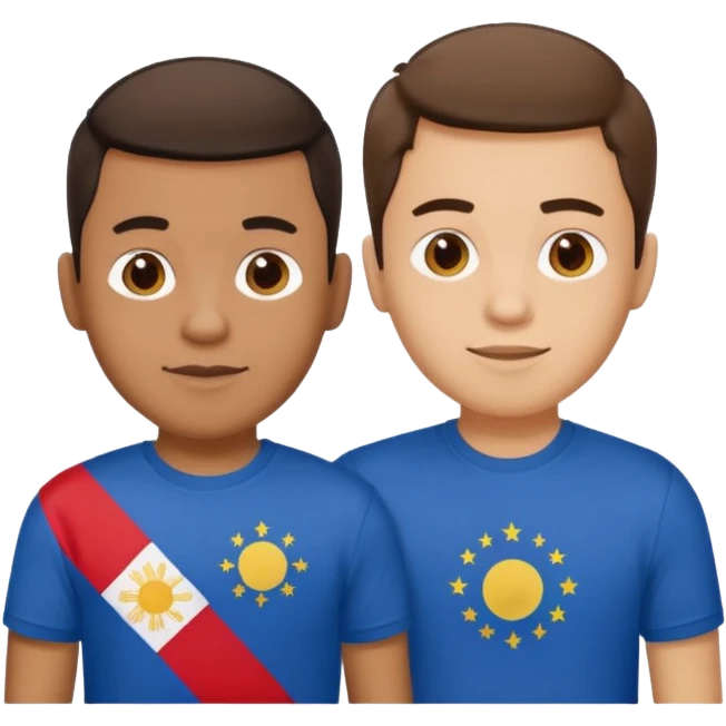 2 male Best buds , one in showing Philipines flag tshirt, one is Spain flag emoji