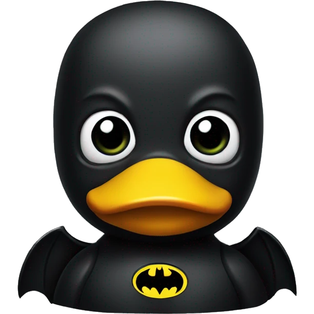 Rubber duck in dark colour that wears Batman costume  emoji
