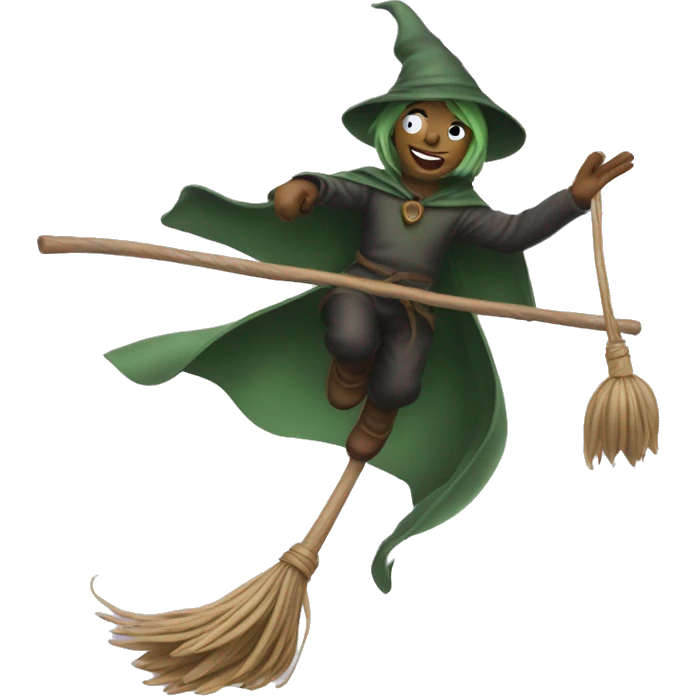 Elphoba flying on a broom emoji