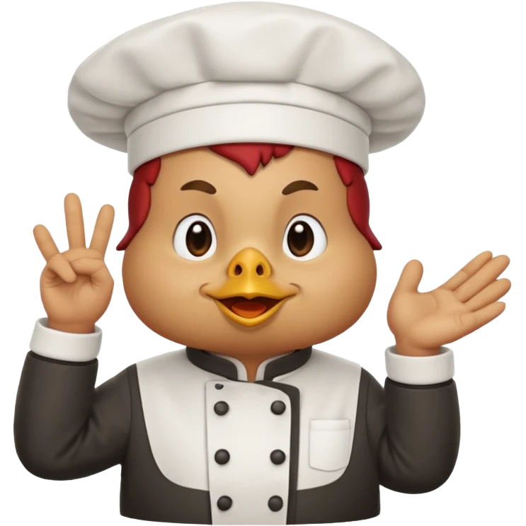 Una gallina con ropa de chef hacienso un gesto de decepcion emoji