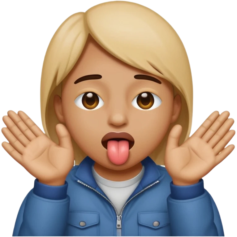 fait un emoji qui se cache les yeux avec ces main et qui tire la langue sur le côté emoji