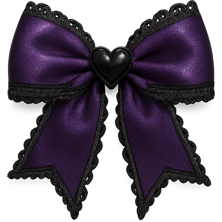 Purple gothic bow with black lace trim and heart charm, remove background emoji