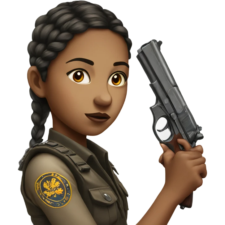 realistic portrait of girl with pistol emoji