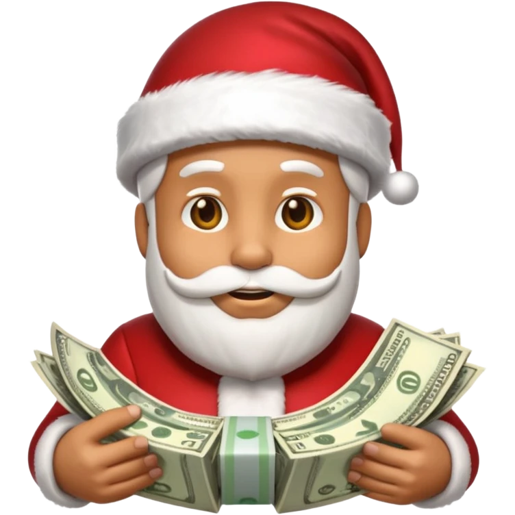 A confident rich emoji face wearing a Santa hat, money stacks, casino vibe, New Year theme, premium 3D emoji style, sharp details, no t emoji