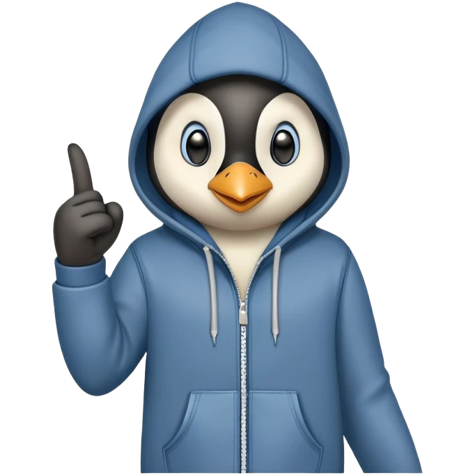 determined anthropomorphised penguin in a hoodie and jeans with fist raised, dynamic action emoji