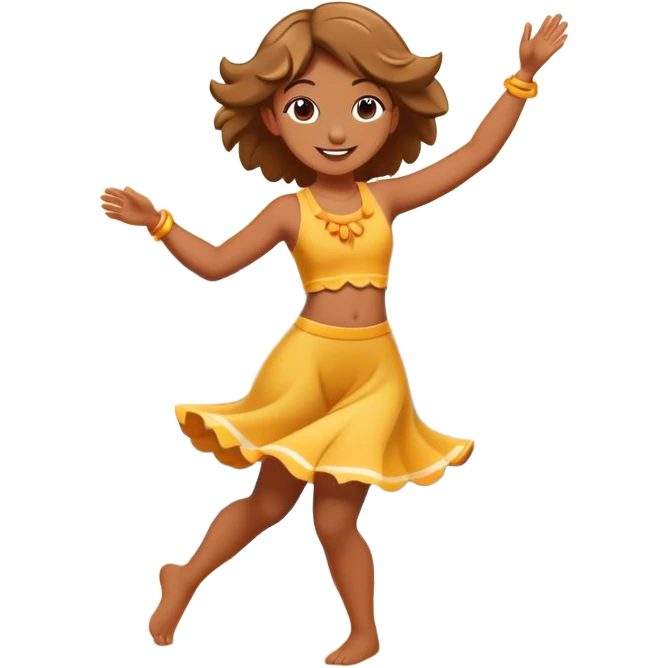 Dancing cartoon character on a sunny beach with sunlight highlighting them, playful pose, ocean waves in background emoji