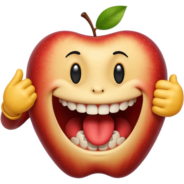 Apple IOS Smiley face with open mouth and teeth biting an arm like a love bite emoji