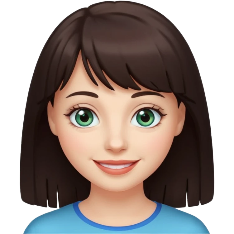 Simple White smiling women with a dark brown fringe and blue greenish eyes emoji