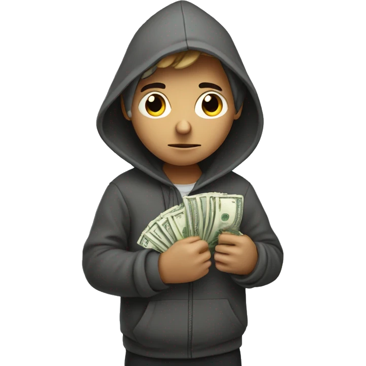 focused boy in hooded solitude with money in hand emoji
