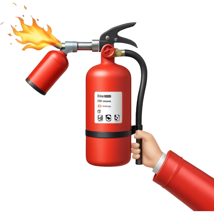 A hand holding Fire extinguisher and extinguishing the fire, no man emoji