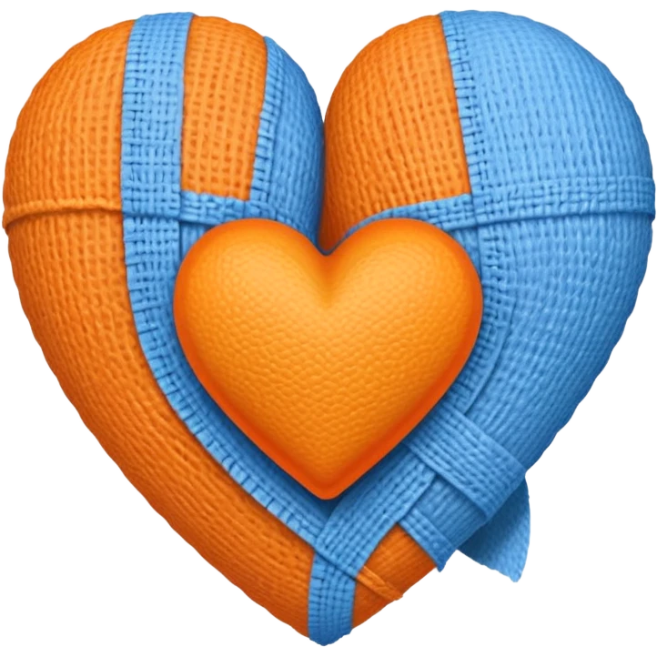 Half blue half orange heart split vertically add a bandage wrapped around the heart  emoji
