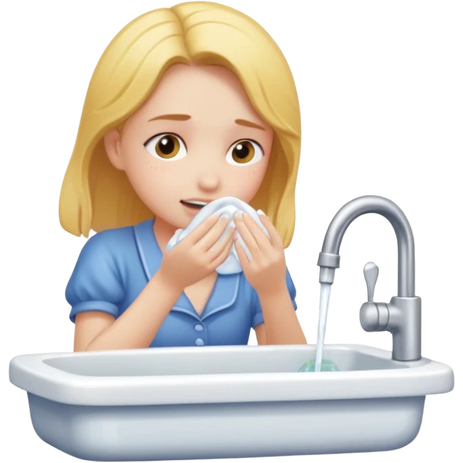 una chica lavandose la cara en el lava manos  emoji