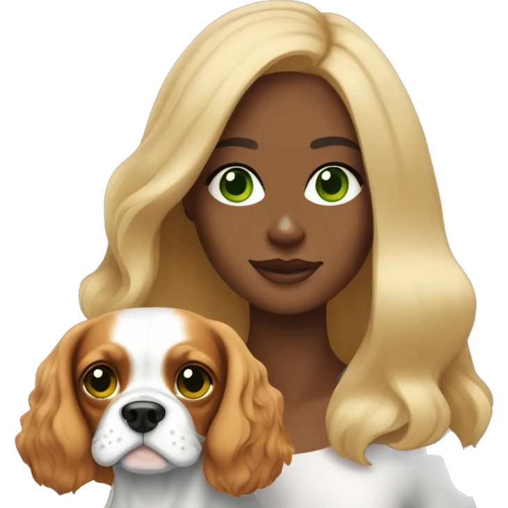blonde with green eyes with cavalier king charles spaniel emoji
