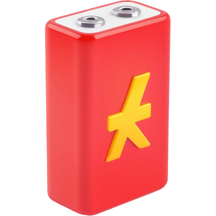realistic 3D red low battery icon with glossy reflections, isolated on white background emoji