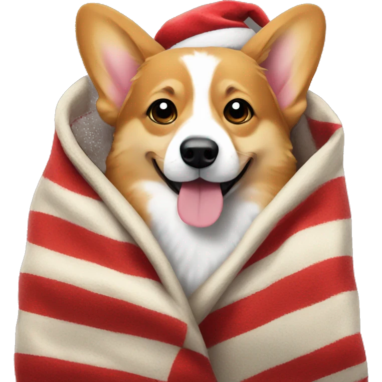 Corgi wrapped in Christmas blanket emoji